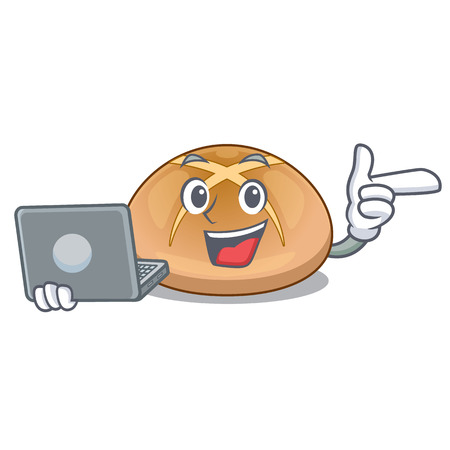 With laptop hot cross buns on cutting cartoon vector illustrationのイラスト素材