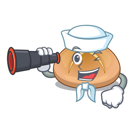 Sailor with binocular cartoon with buns traditional hot cross vector illustrationのイラスト素材