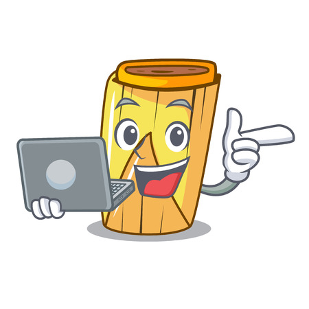 With laptop homemade wrapped tamales Isolated on mascot vector illustrationのイラスト素材