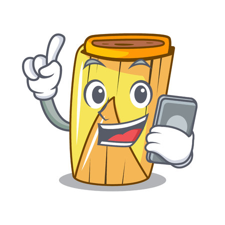 With phone homemade wrapped tamales Isolated on mascot vector illustrationのイラスト素材