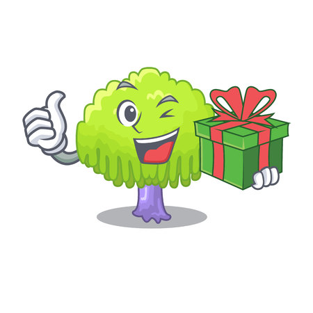 With gift green tree willow on the character vector illustrstionのイラスト素材