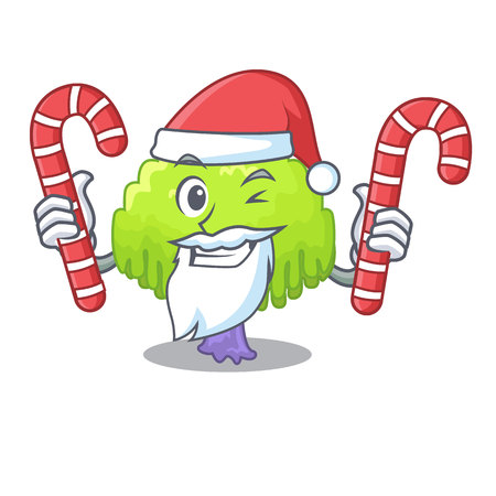 Santa with candy willow tree branch for frame cartoon vector illustrationのイラスト素材