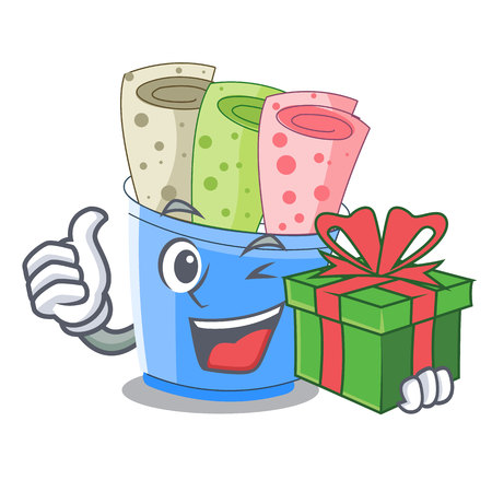 With gift ice cream rolls at cups cartoon vector illustrationのイラスト素材