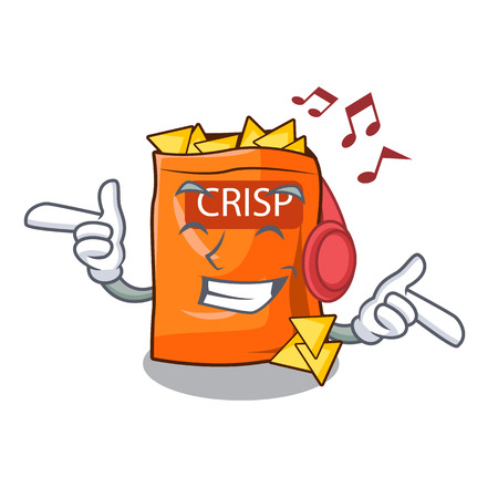 Listening music crispy chips snack on a character vector illustrationのイラスト素材