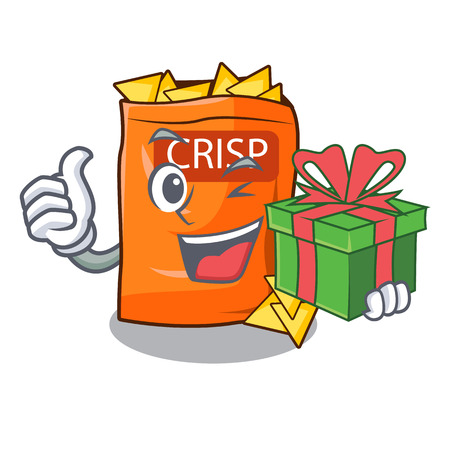 With gift crispy chips snack on a character vector illustrationのイラスト素材