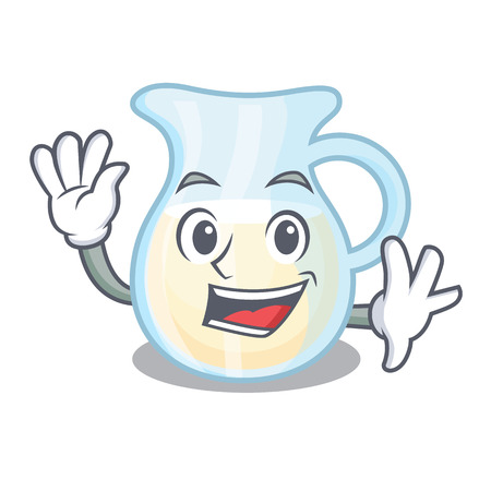 Waving Jug of milk isolated on mascot vector illurstartionのイラスト素材