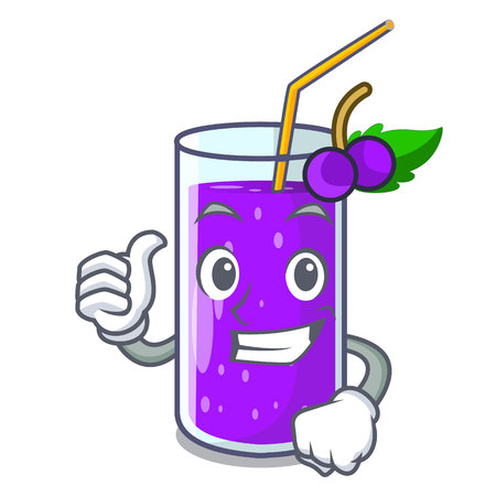 Thumbs up glass grape juice on character table vector illustrationのイラスト素材