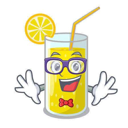 Geek glass fresh lemon juice on mascot vector illustrationのイラスト素材