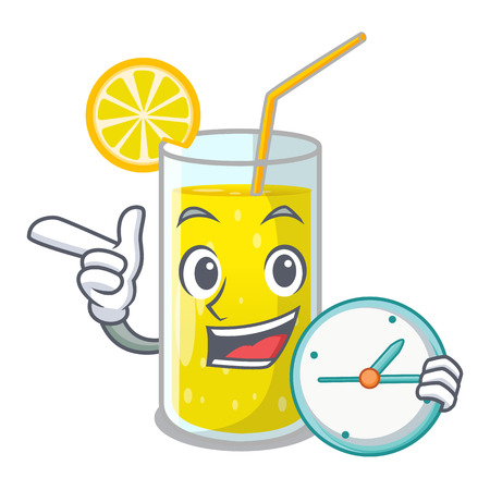 With clock glass fresh lemon juice on mascot vector illustrationのイラスト素材