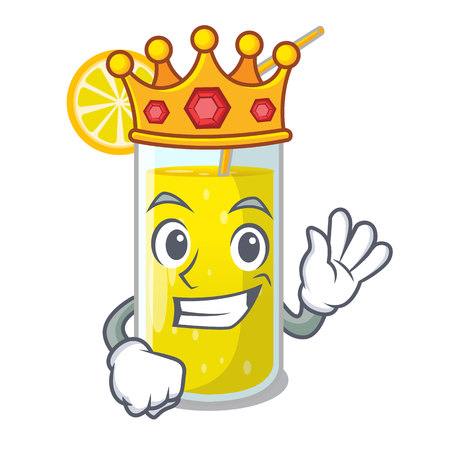 King fresh lemon juice in glas cartoon vector illustrationのイラスト素材