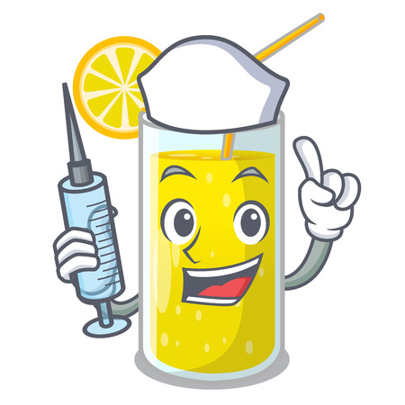 Nurse glass fresh lemon juice on mascot vector illustrationのイラスト素材