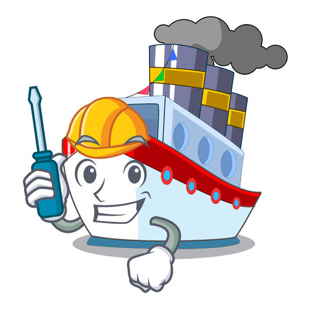 Automotive ship contener a in shape cartoon vector illustrationのイラスト素材