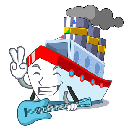 With guitar luxury character ship sailing to port vector illustrationのイラスト素材