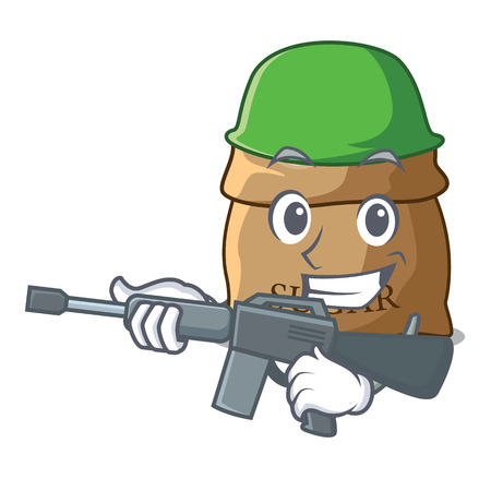 Army sugar with scoop cartoon in sack vector illustrationのイラスト素材