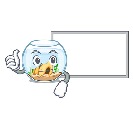 Thumbs up with board cartoon goldfish a in on fishbowl vector illustrationのイラスト素材