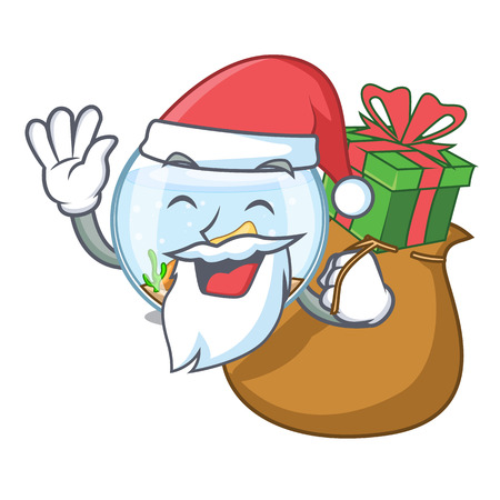 Santa with gift fishbowl in a funny on cartoon vector illustrationのイラスト素材
