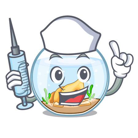 Nurse fishbowl in glass sphere on mascot vector illustrationのイラスト素材