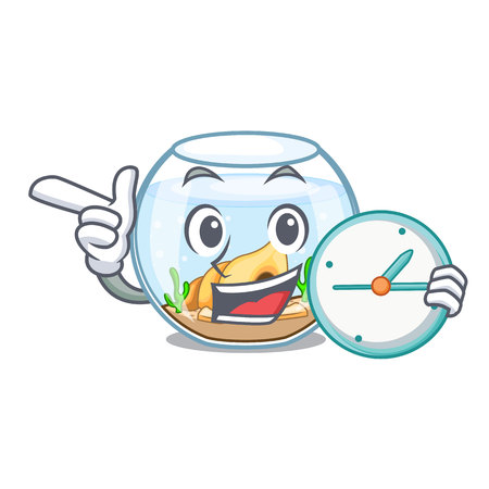 With clock fishbowl in glass sphere on mascot vector illustrationのイラスト素材