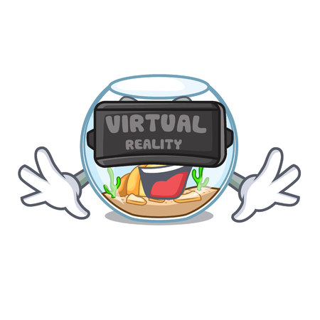Virtual reality fishbowl jumping outside the on character vector illustrationのイラスト素材