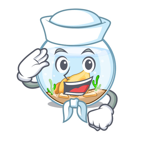 Sailor cartoon goldfish a in on fishbowl vector illustrationのイラスト素材