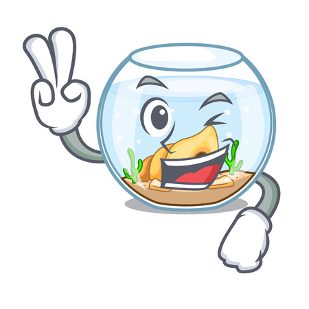 Two finger fishbowl in glass sphere on mascot vector illustrationのイラスト素材