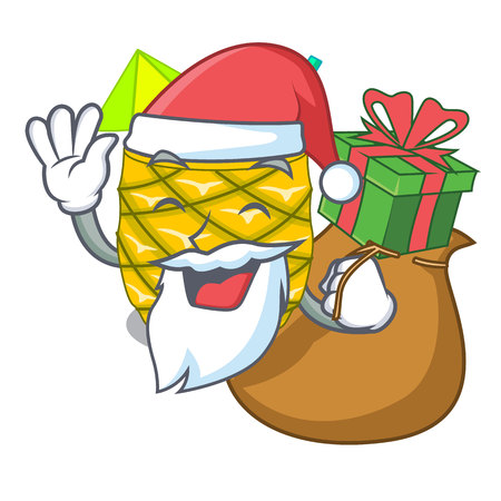 Santa with gift bottles pineapple juice on cartoon table vector illustrationのイラスト素材