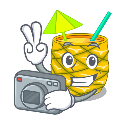 Photographer Pineapple fruit juice on character drink vector illustrationのイラスト素材
