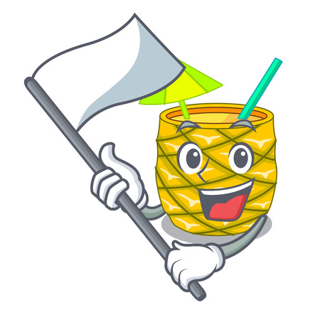 With flag bottles pineapple juice on cartoon table vector illustrationのイラスト素材