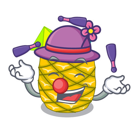Juggling bottles pineapple juice on cartoon table vector illustrationのイラスト素材