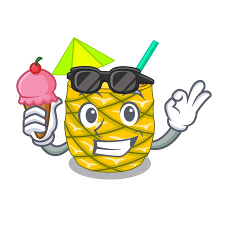 With ice cream Pineapple juice in glassware on mascot vector illustrationのイラスト素材