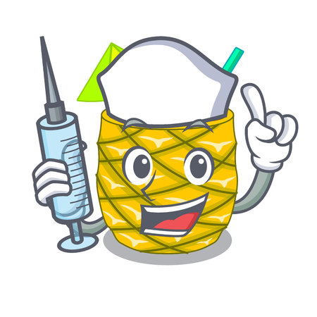 Nurse Pineapple juice in glassware on mascot vector illustrationのイラスト素材
