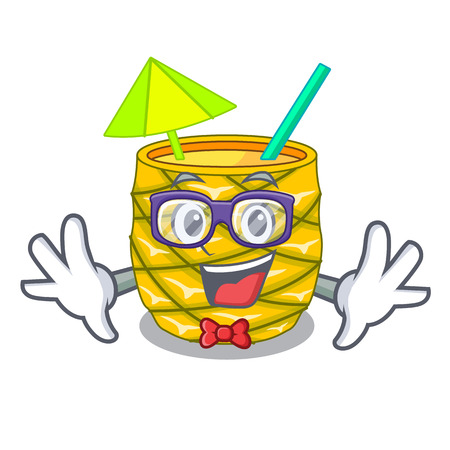 Geek Pineapple juice in glassware on mascot vector illustrationのイラスト素材