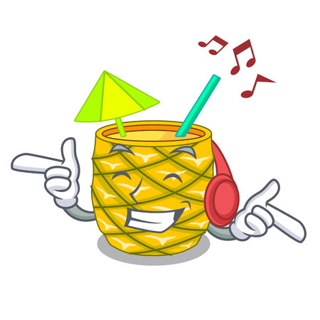 Listening music Pineapple fruit juice on character drink vector illustrationのイラスト素材