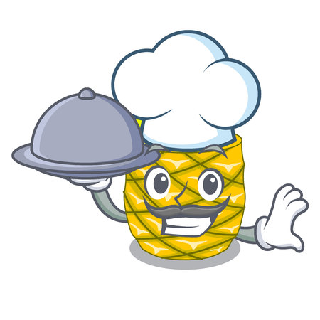 Chef with food Pineapple fruit juice on character drink vector illustrationのイラスト素材