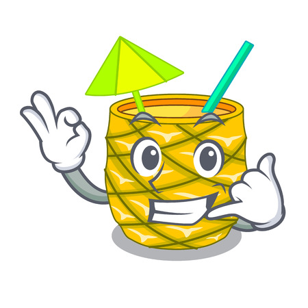 Call me bottles pineapple juice on cartoon table vector illustrationのイラスト素材