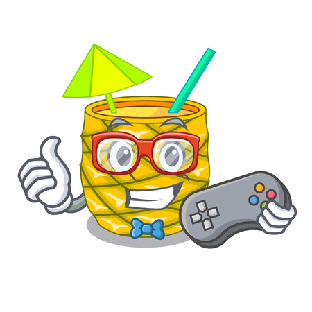 Gamer Pineapple fruit juice on character drink vector illustrationのイラスト素材