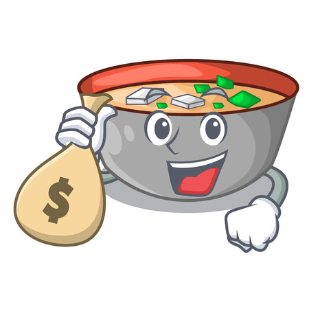 With money bag japanese miso soup in cartoon bowl vector illustrationのイラスト素材