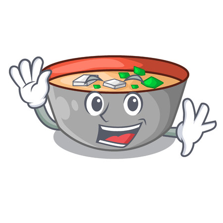 Waving asian soup cup isolated on mascot vector illustrartionのイラスト素材