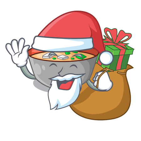 Santa with gift delicious meal of miso soup cartoon vector illustrationのイラスト素材