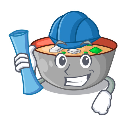 Architect asian soup cup isolated on mascot vector illustrartionのイラスト素材