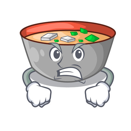 Angry miso soup bowl on table character vector illustrationのイラスト素材