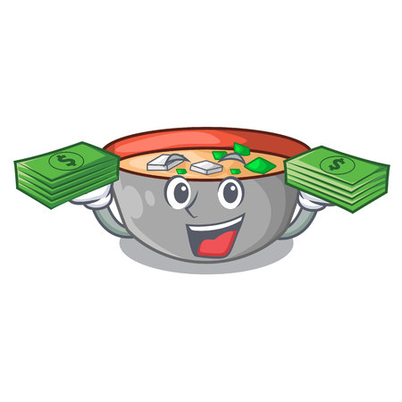 With money miso soup bowl on table character vector illustrationのイラスト素材
