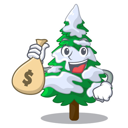 With money bag firs with snow of beautiful cartoon vector illustrationのイラスト素材