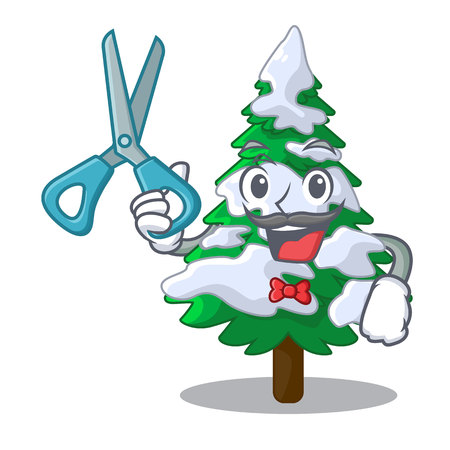 Barber firs with snow of beautiful cartoon vector illustrationのイラスト素材