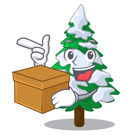 With box firs with snow on character tree vector illustrationのイラスト素材