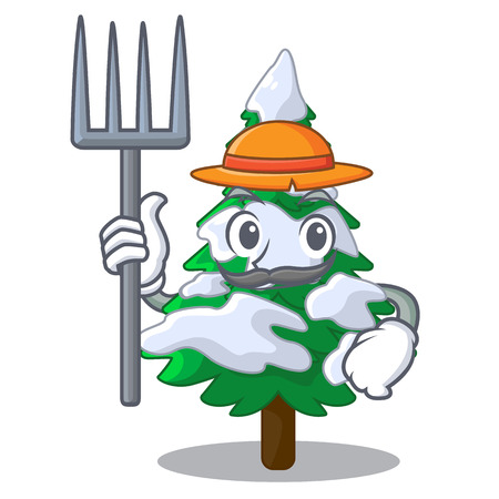 Farmer firs with snow of beautiful cartoon vector illustrationのイラスト素材
