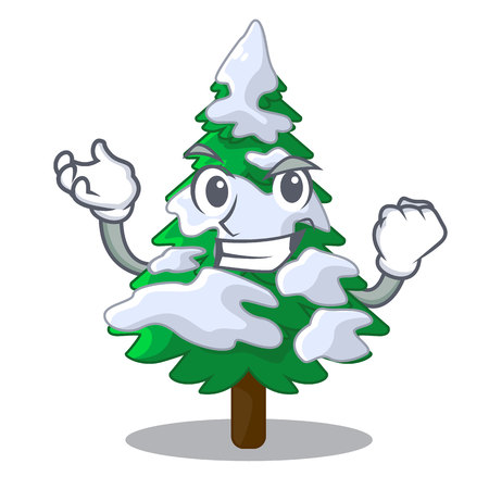 Successful firs with snow on character tree vector illustrationのイラスト素材