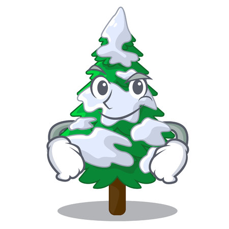 Smirking firs with snow on character tree vector illustrationのイラスト素材