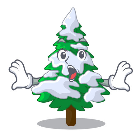Surprised realistic fir tree in snow mascot vector illustrationのイラスト素材