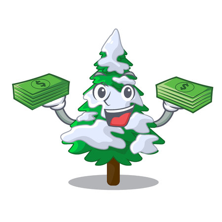 With money realistic fir tree in snow mascot vector illustrationのイラスト素材